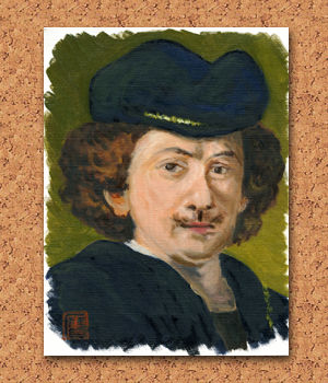 レンブラント-縁なし帽をかぶり、金の鎖をつけた自画像