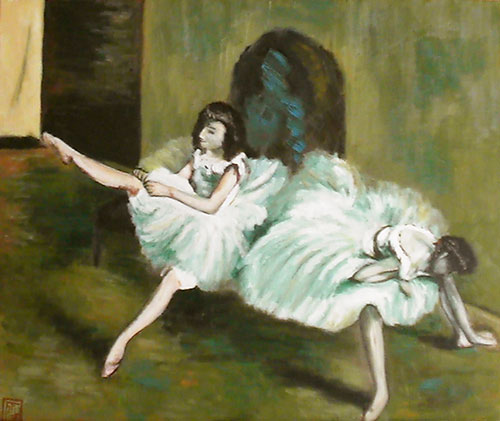 模写：ドガ「バレエの前」の部分